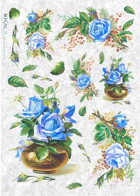 Blue Vintage Roses A3
