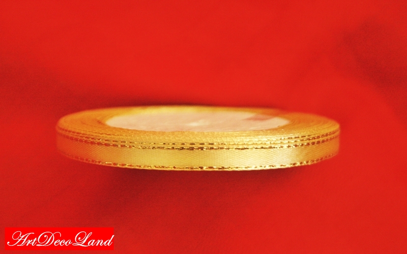 Panglica satin galbena cu fir auriu, 0.7 cm