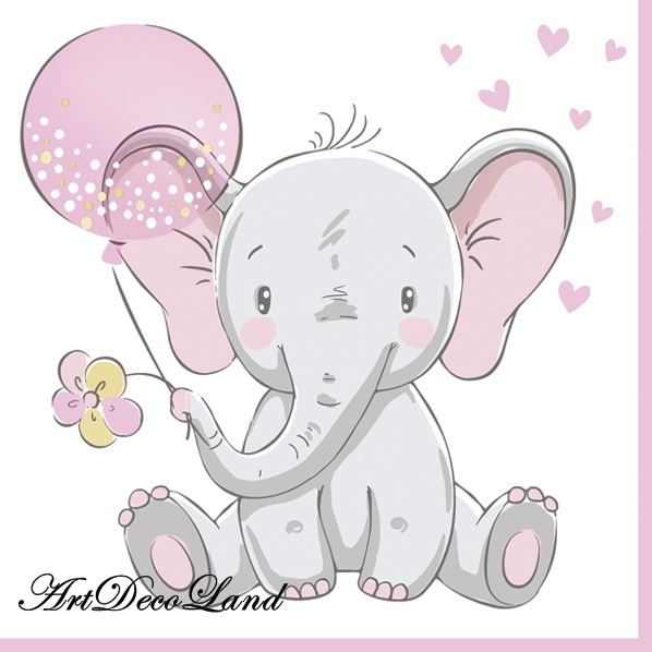 Baby Elephant with Pink Ballon