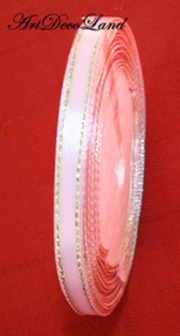 Panglica satin roz cu fir auriu - 0,7 cm