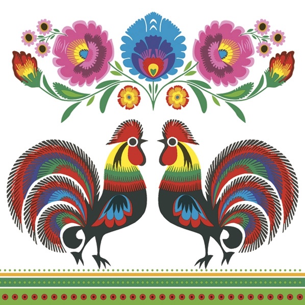 Two Folk Roosters