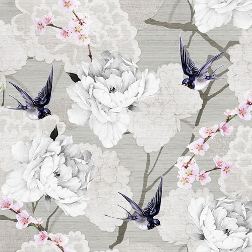 Oriental Flowers Grey