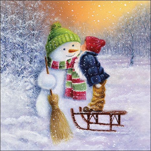Child Kissing Snowman