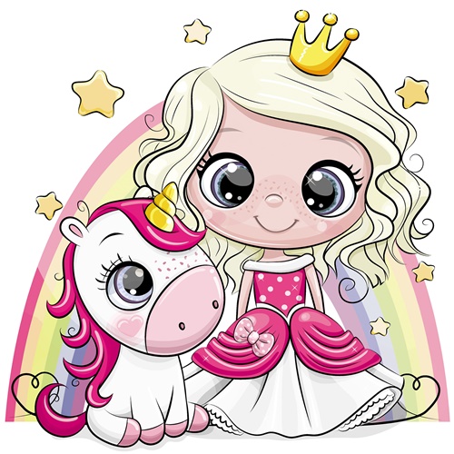 Cartoon Princess & Unicorn
