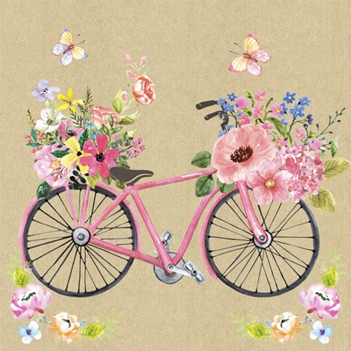 Bicycle Full of Flowers on Kraft