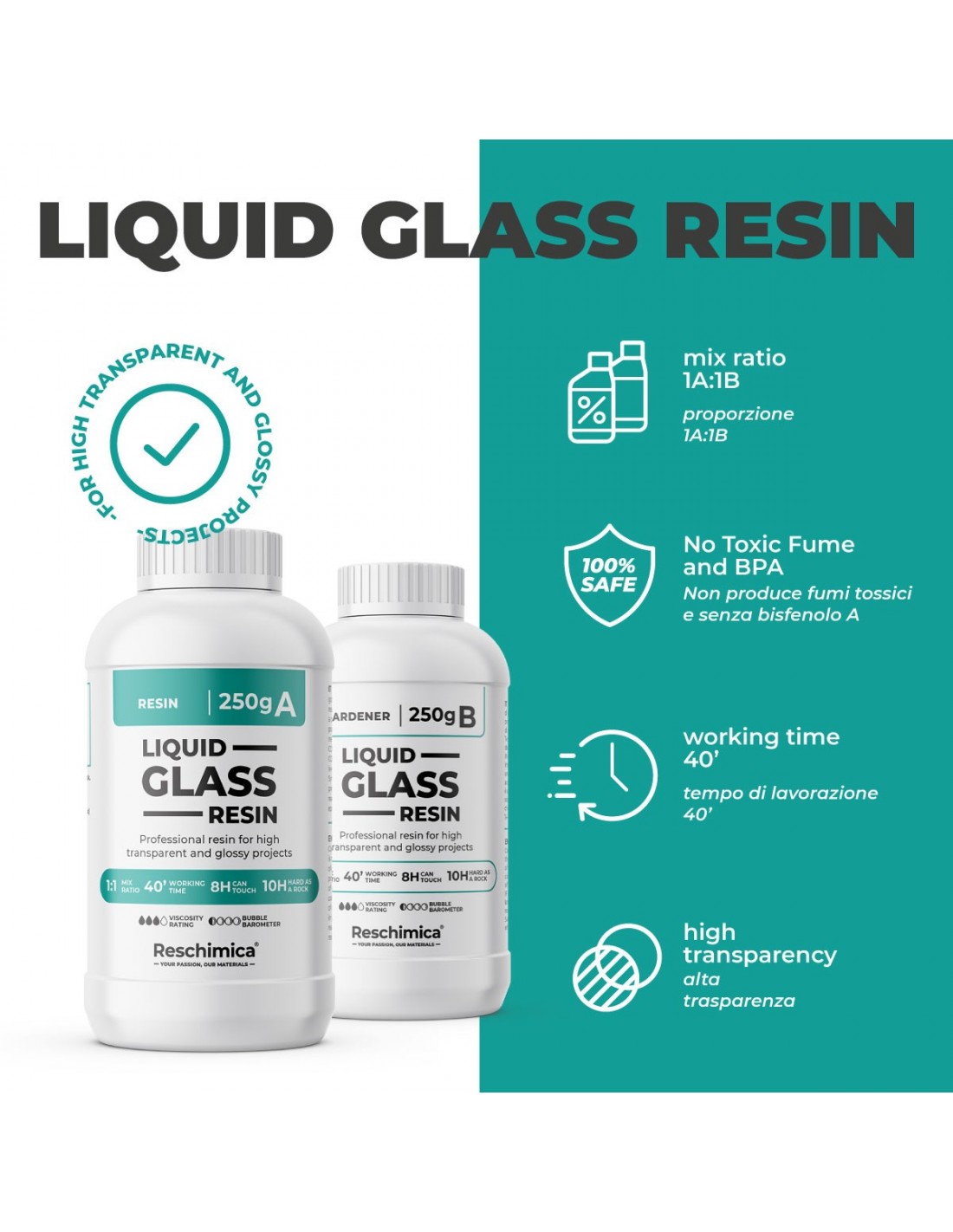 LIQUID GLASS - Rasina epoxidica transparenta+Intaritor 500g