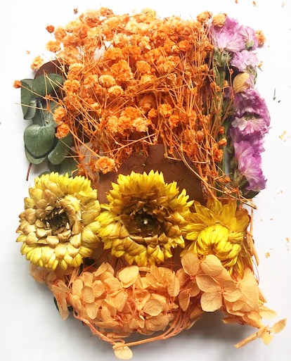 Flori si frunze naturale cu Floarea Miresei - Orange