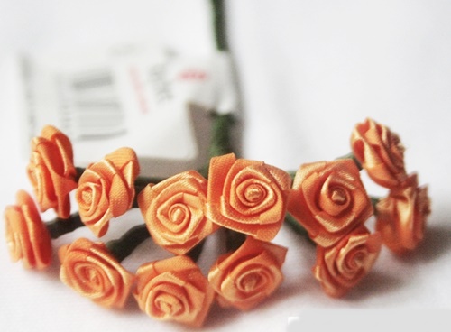 Set 12 trandafiri textili - portocalii