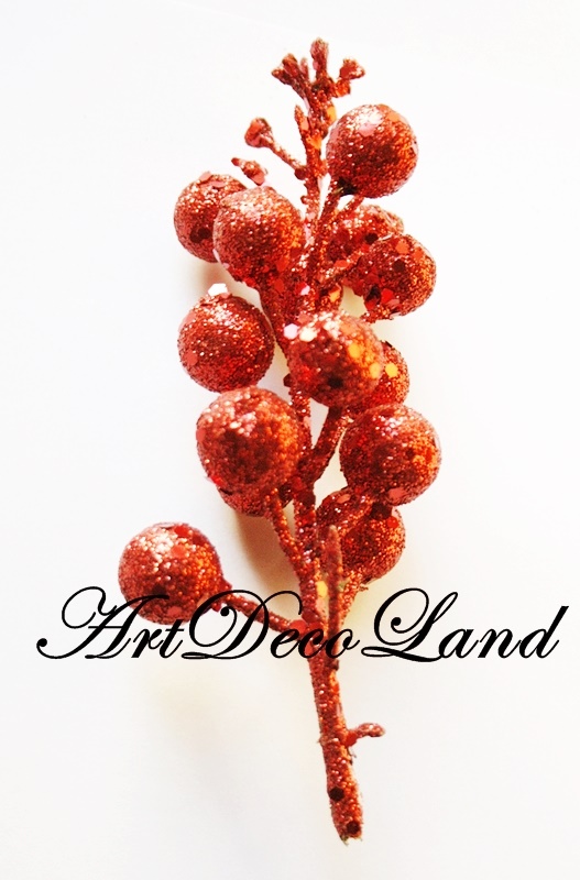 Crenguta decorativa cu glitter - Bile Rosii