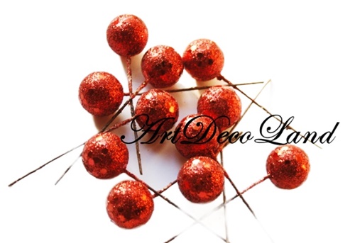 Set 10 Bilute decorative cu glitter 2cm - Rosii