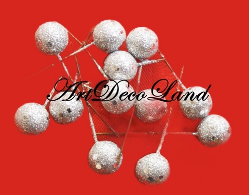 Set 10 Bilute decorative cu glitter 2cm - Argintii